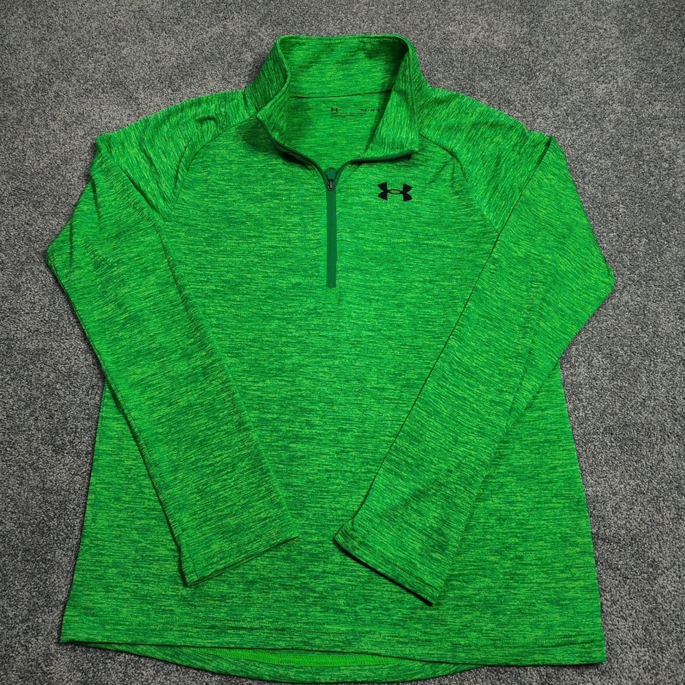 Under Armour Pullover Boys YLG Quarter Zip Green Athletic Shirt Good